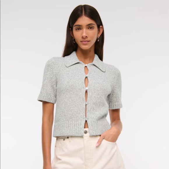 Abercrombie & Fitch Sweaters - Grey Abercrombie & Fitch Short-Sleeve Collared Cardigan